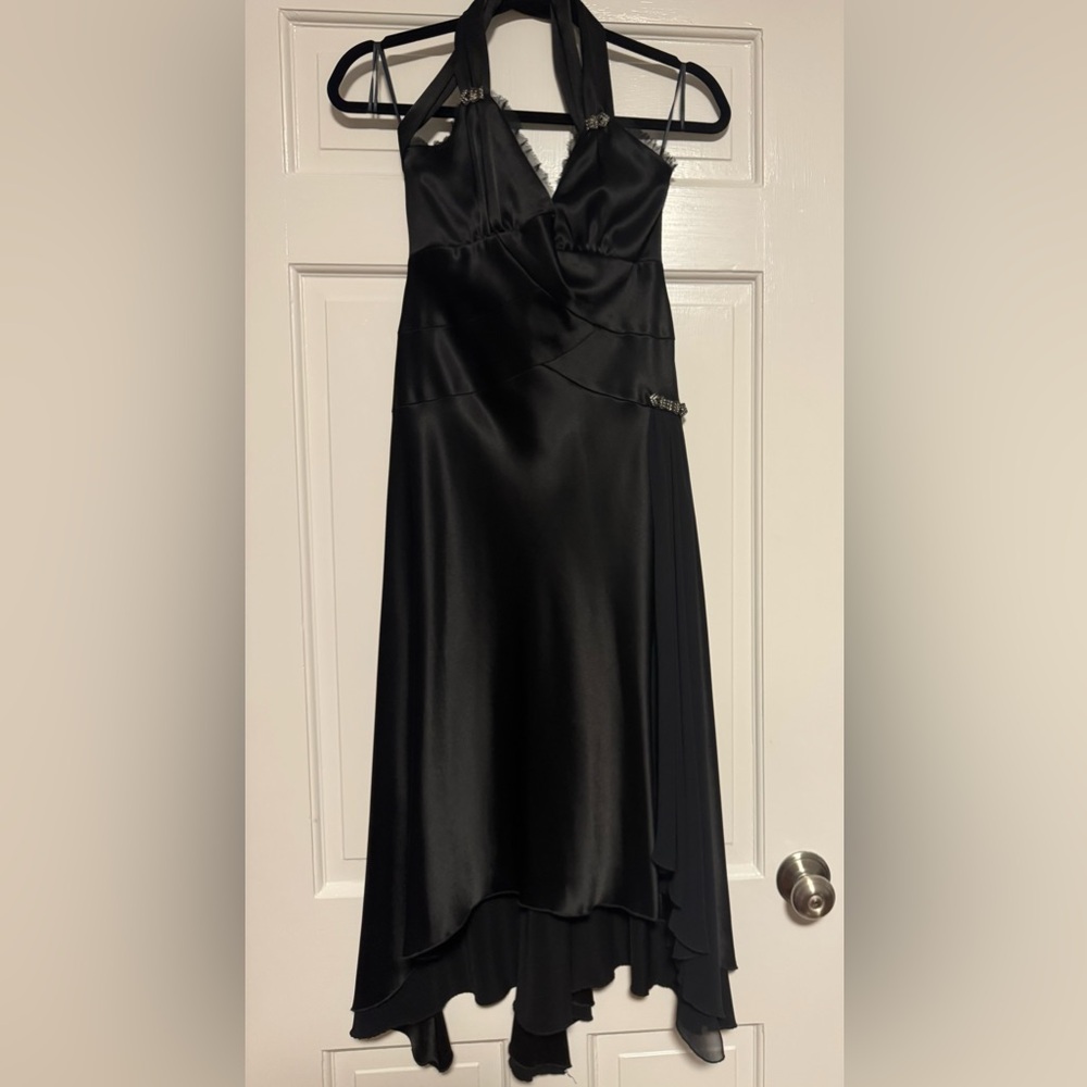 Chic Black Satin High Low Dress
